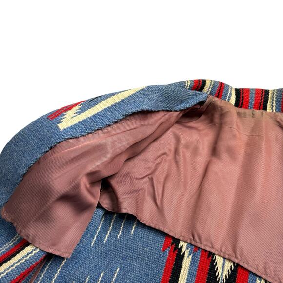 Vintage 1940s Chimayo Blanket Ganscraft Jacket Coat Wool Southwest Native Blue - Picture 12 of 16